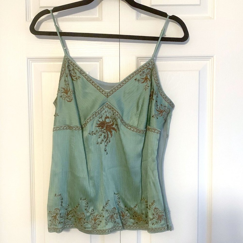Strappy Beaded Shiny Tank Top